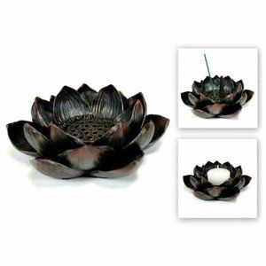 Lotus Incense Burner Votive Candle Holder Resin Gift Box 4x4.25x1.5"
